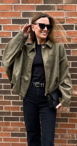 Khaki Faux Suede Oversized Short Jacket