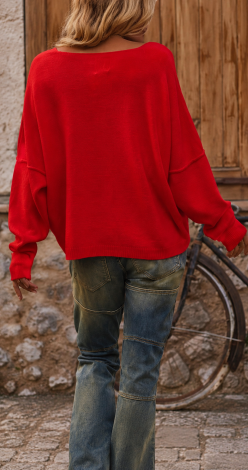 Soft red oversized V-neck sweater