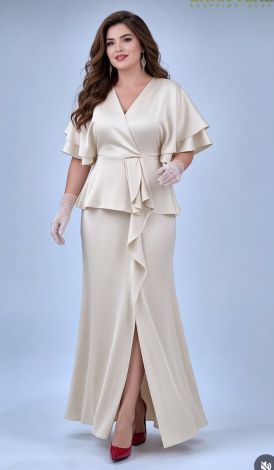 Evening milky-cream suit made of dense eco-silk