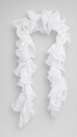 Snow-white organza evening boa stole with lush ruffles
