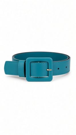 Women's turquoise-azure faux leather belt with a wrap-around buckle