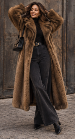 Women's Maxi Faux Fur Coat (Sable/Marten Style) – Fully Lined