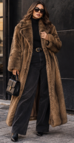 Women's Maxi Faux Fur Coat (Sable/Marten Style) – Fully Lined - Image 4