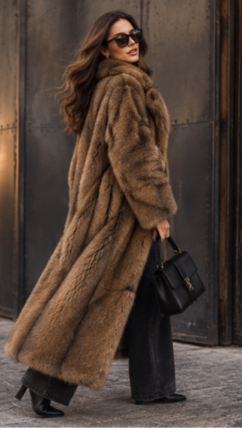 Women's Maxi Faux Fur Coat (Sable/Marten Style) – Fully Lined