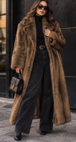 Women's Maxi Faux Fur Coat (Sable/Marten Style) – Fully Lined