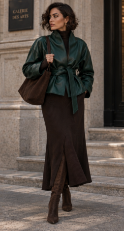 Emerald wrap-style faux leather jacket  - Image 5