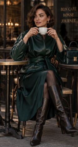 Emerald wrap-style faux leather jacket  - Image 4