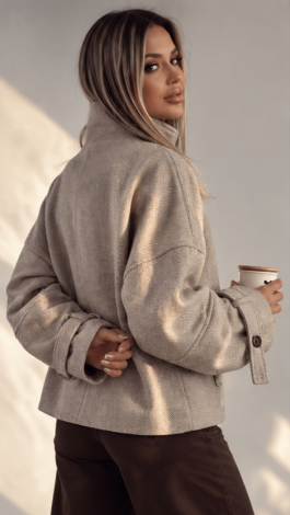 Beige oversized cropped coat-jacket in herringbone cashmere 