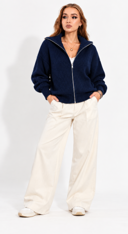 Women's knitted zip-up oversized cardigan dark blue