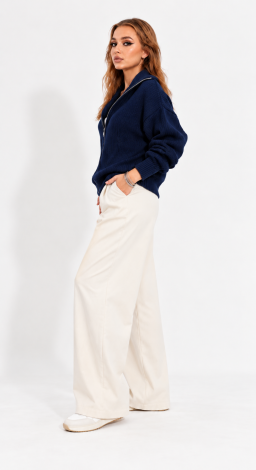 Women's knitted zip-up oversized cardigan dark blue