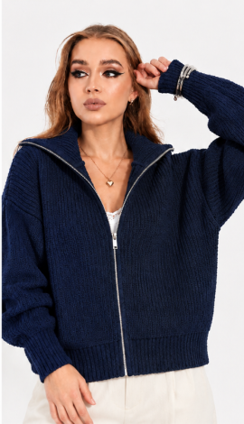 Women's knitted zip-up oversized cardigan dark blue