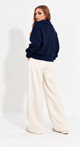 Women's knitted zip-up oversized cardigan dark blue - Image 4