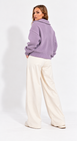 Women's knitted zip-up oversized cardigan lavender