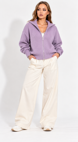 Women's knitted zip-up oversized cardigan lavender