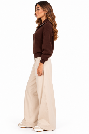 Women's knitted zip-up oversized cardigan brown
