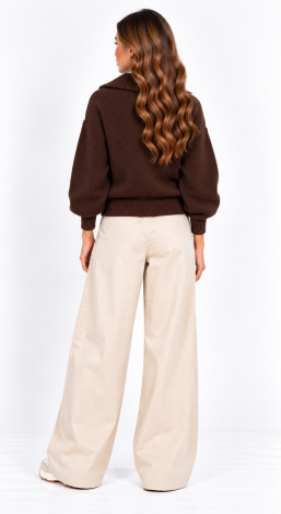 Women's knitted zip-up oversized cardigan brown