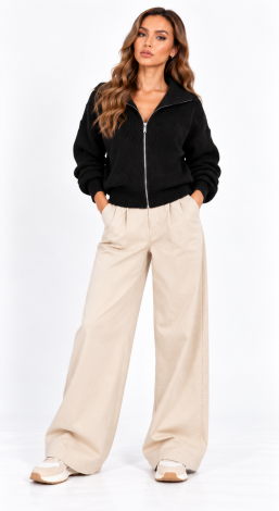 Women's knitted zip-up oversized cardigan black
