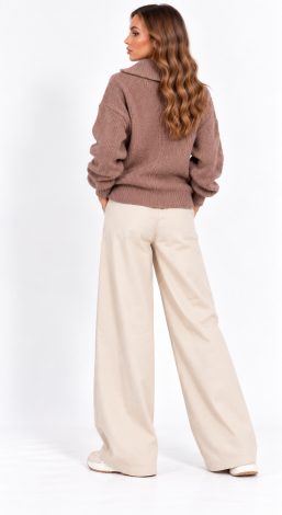 Women's knitted zip-up oversized cardigan beige