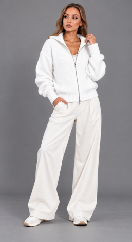 Women's knitted zip-up oversized cardigan white