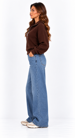 Women's knitted short-zip oversized cardigan brown