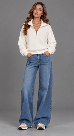 Women's knitted zip-up oversized cardigan white