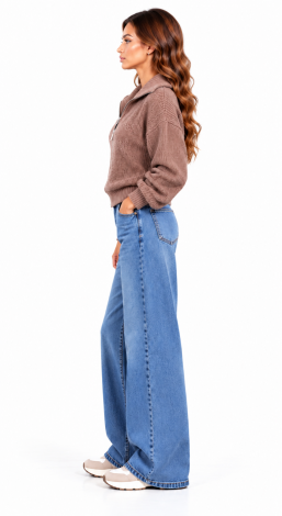 Women's knitted short-zip oversized cardigan beige - Image 4