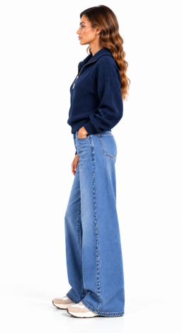 Women's knitted short-zip oversized cardigan blue