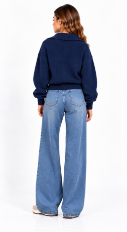 Women's knitted short-zip oversized cardigan blue - Image 4