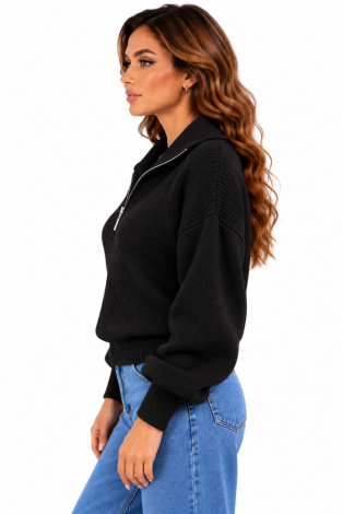 Women's knitted short-zip oversized cardigan black