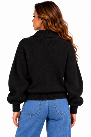 Women's knitted short-zip oversized cardigan black
