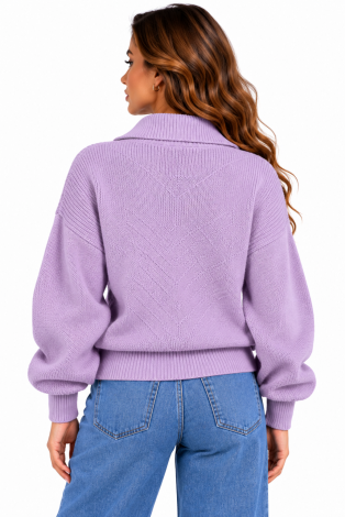 Women's knitted short-zip oversized cardigan lavender