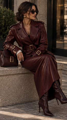 Leather two-piece set featuring a trench-style jacket and a maxi skirt  - Image 4