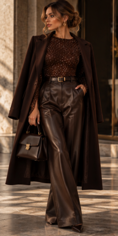 Dark Chocolate Crystal long-sleeve top with crystals and cuff cutouts