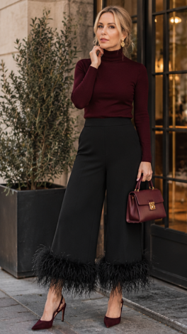 Onyx Black Culottes with Genuine Ostrich Feathers
