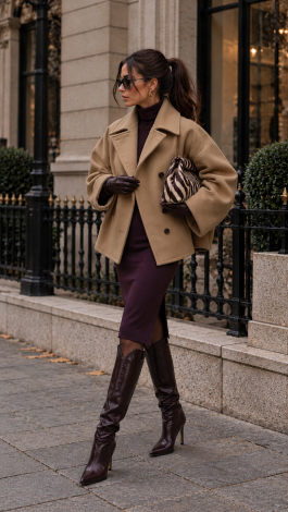 Cropped, voluminous oversized coat in a cashmere blend (Camel) - Image 5