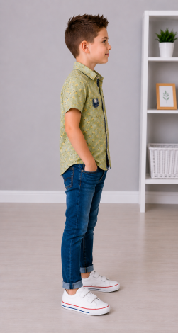 Olive Short Sleeve Shirt for Boys 3-6 Years with Print
