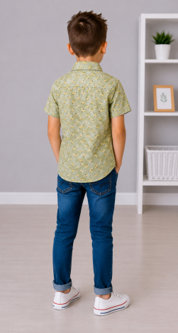 Olive Short Sleeve Shirt for Boys 3-6 Years with Print - Image 4