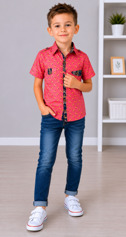 Stylish Coral Short Sleeve Shirt for Boys 3-6 Years
