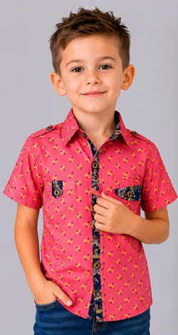 Stylish Coral Short Sleeve Shirt for Boys 3-6 Years