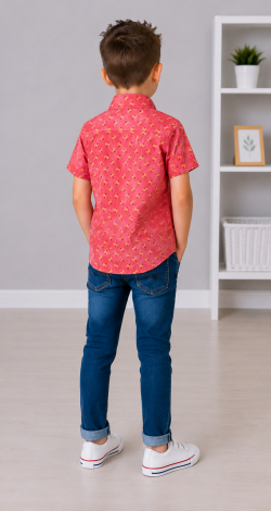 Stylish Coral Short Sleeve Shirt for Boys 3-6 Years - Image 4