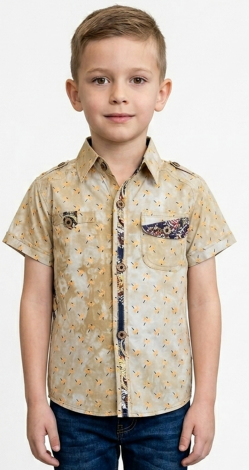 Olive Short Sleeve Shirt for Boys 3-6 Years with Print