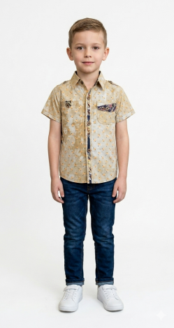 Olive Short Sleeve Shirt for Boys 3-6 Years with Print - Image 4