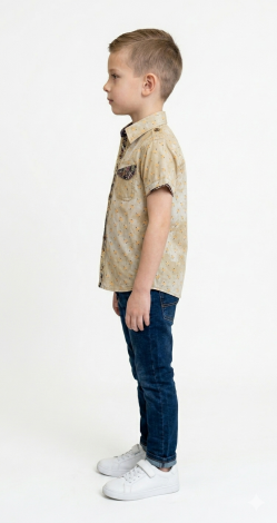 Olive Short Sleeve Shirt for Boys 3-6 Years with Print