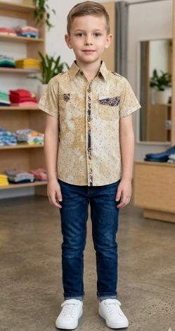 Olive Short Sleeve Shirt for Boys 3-6 Years with Print