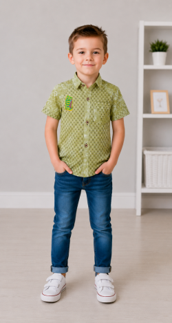 Kids Khaki Shirt for Boys Age 3-6 with Short Sleeves