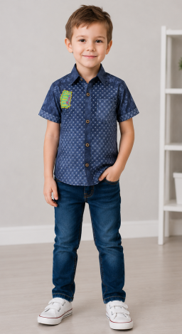 Stylish blue short sleeve shirt for boys