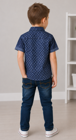 Stylish blue short sleeve shirt for boys