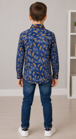 Blue Shirt for Boys with Feather Print