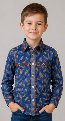 Blue Shirt for Boys with Feather Print