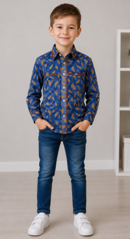 Blue Shirt for Boys with Feather Print